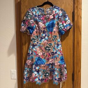 MILLY Yasmin Fall Floral Embroidered Dress Size 8 NWT